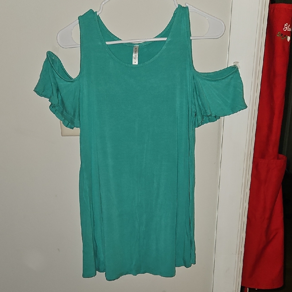 Teal Cold Shoulder Women's Top